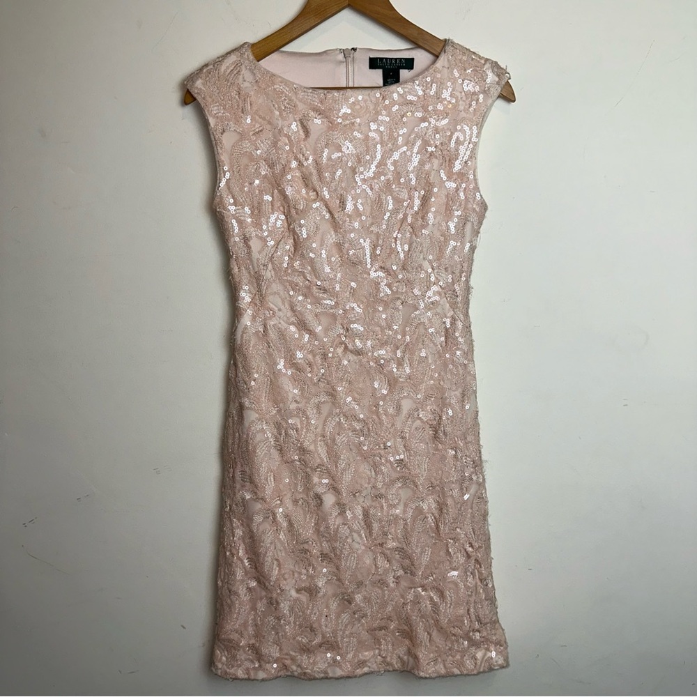 Lauren Ralph Lauren Women's Size 4 Sequin Dress Light Pink Sheath Sleeveless Y2K